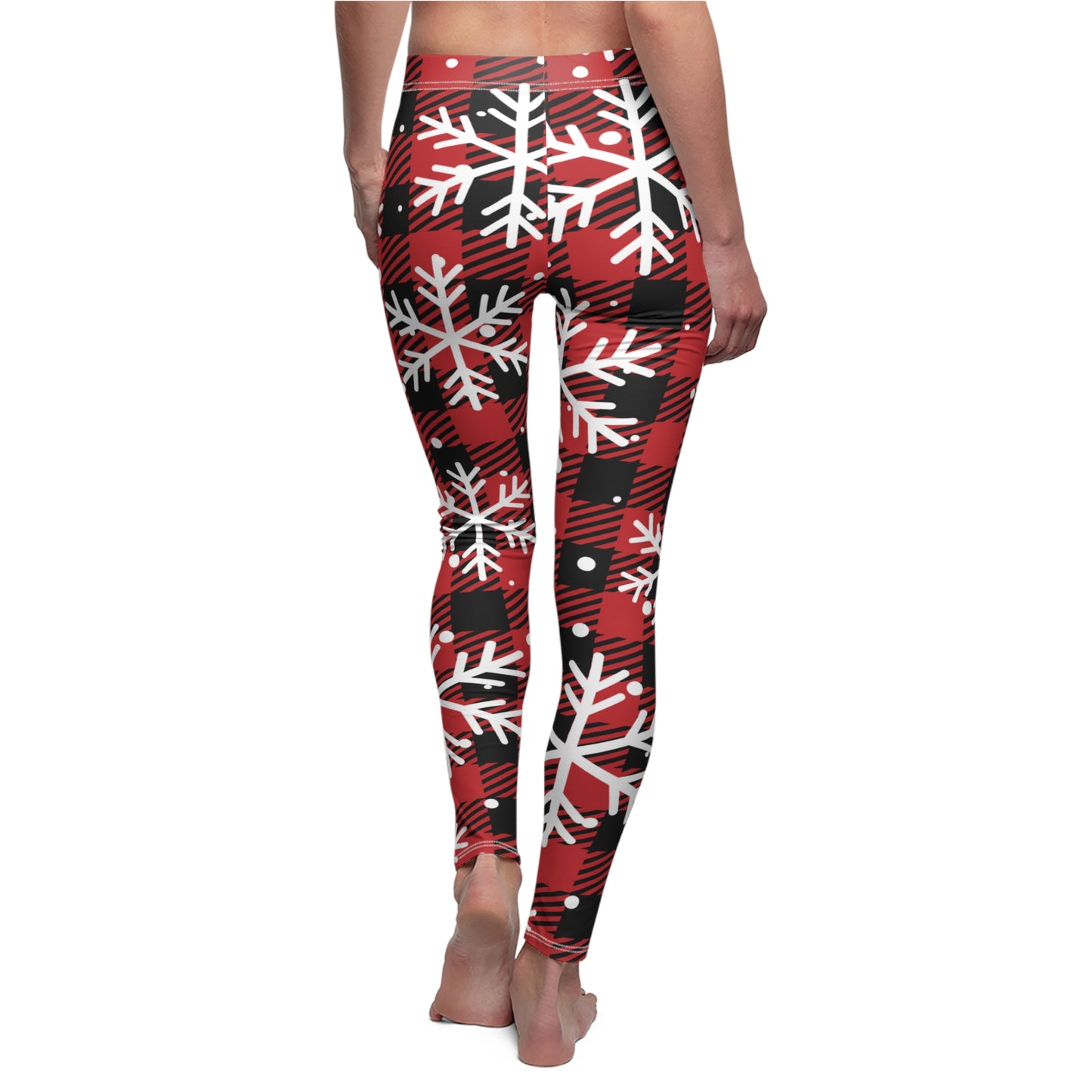 Plaid w/ snow Women's Cut & Sew Casual Leggings (AOP)