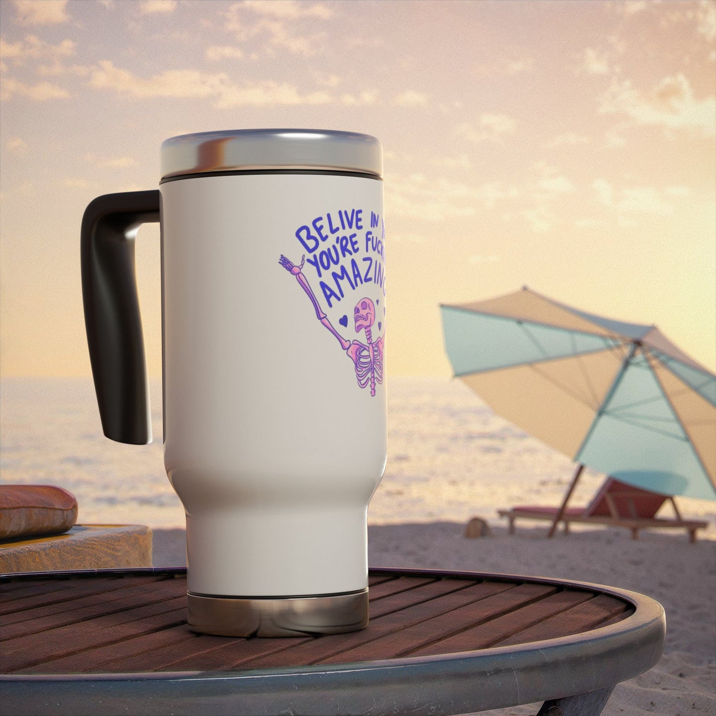 Believe Stainless Steel Travel Mug with Handle, 14oz