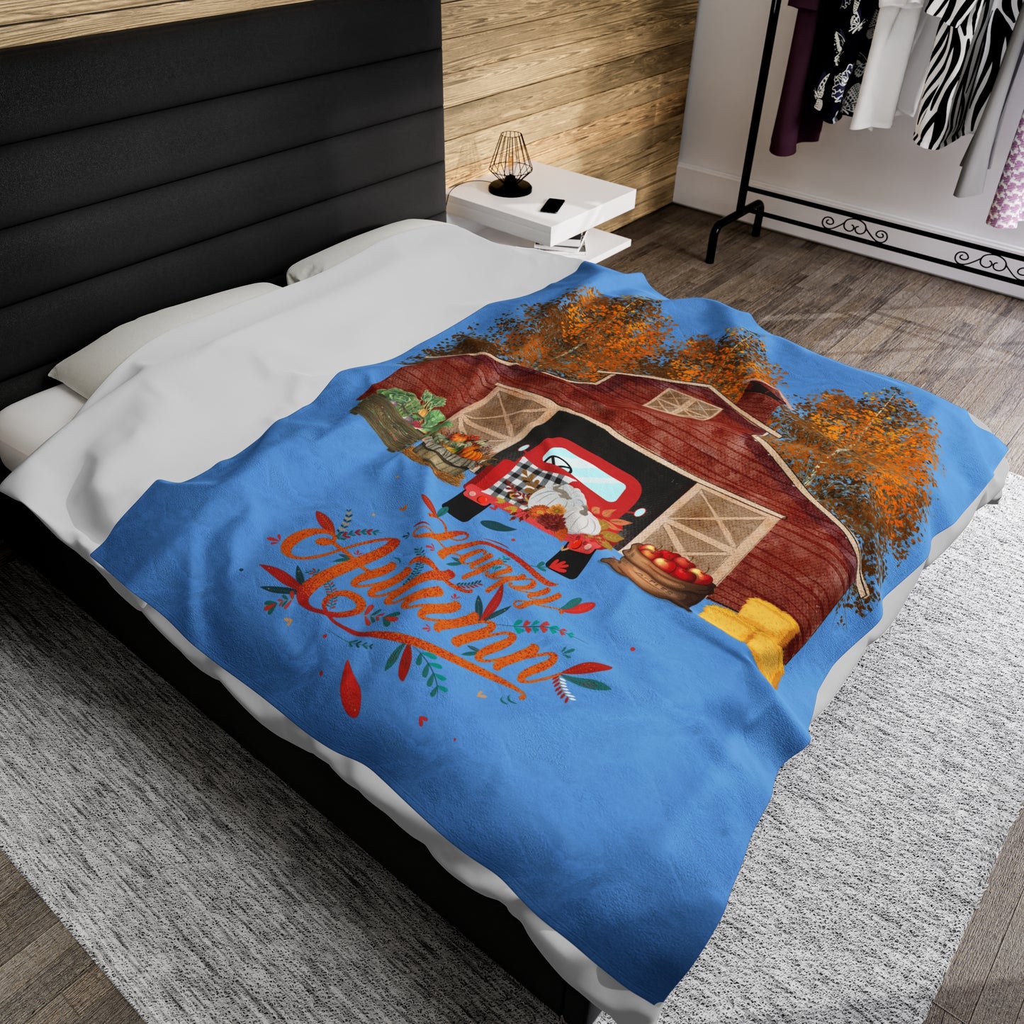 Happy Autumn Velveteen Plush Blanket