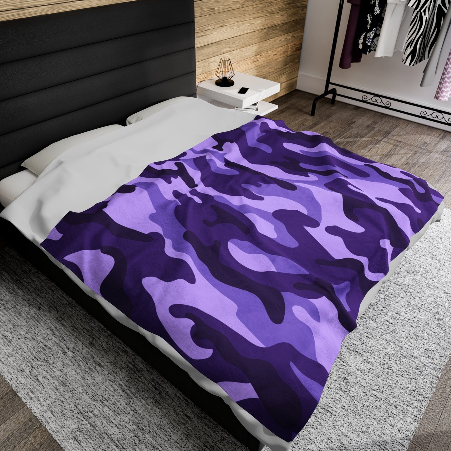 Purple Camo Velveteen Plush Blanket