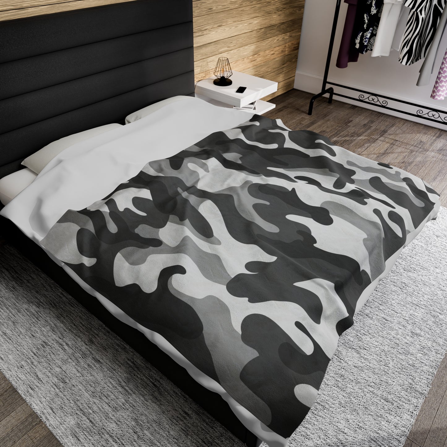 Gray Camo Velveteen Plush Blanket