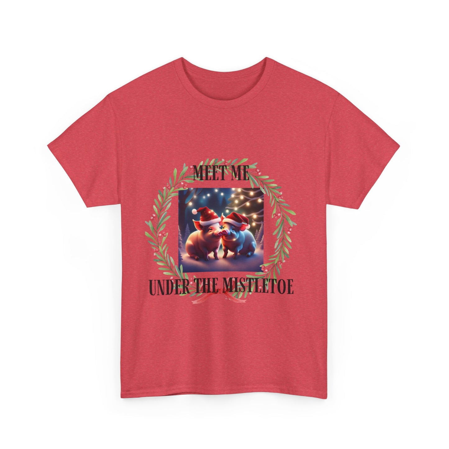 Mistletoe Pigs Unisex Heavy Cotton Tee