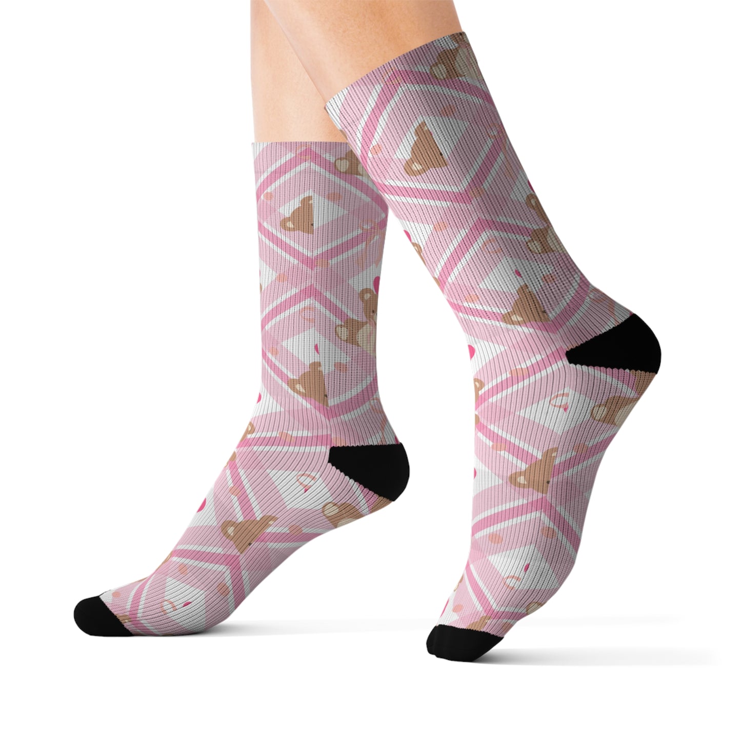 Teddy Bears & Hearts Sublimation Socks