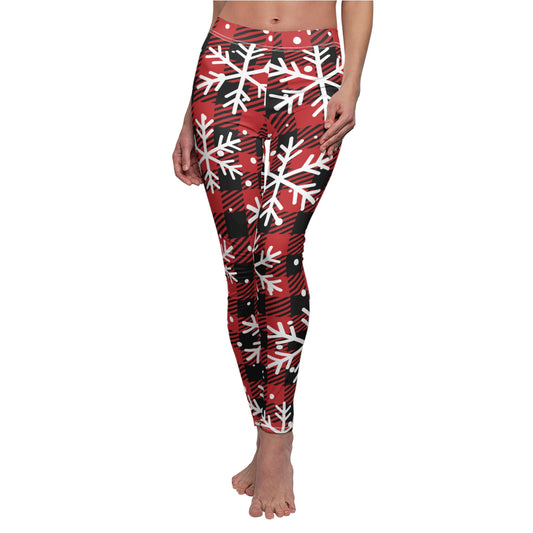 Plaid w/ snow Women's Cut & Sew Casual Leggings (AOP)