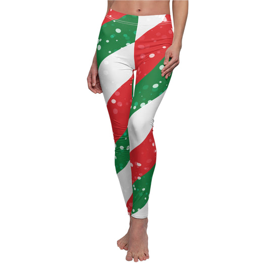 X-mas Stripes Women's Cut & Sew Casual Leggings (AOP)