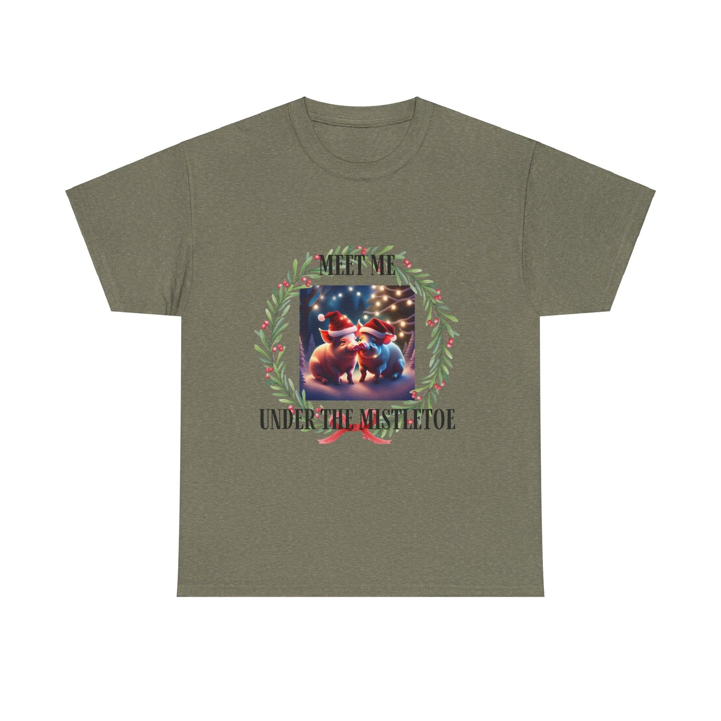 Mistletoe Pigs Unisex Heavy Cotton Tee