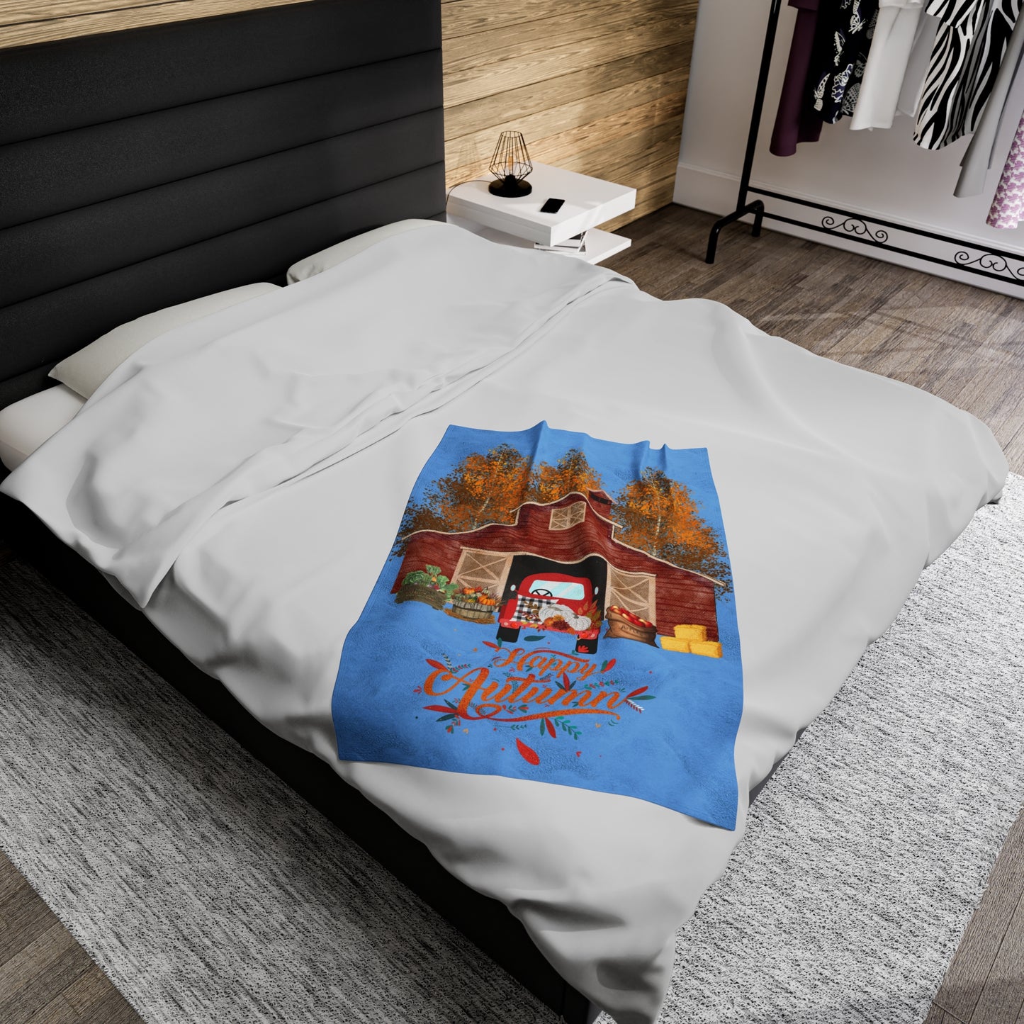Happy Autumn Velveteen Plush Blanket