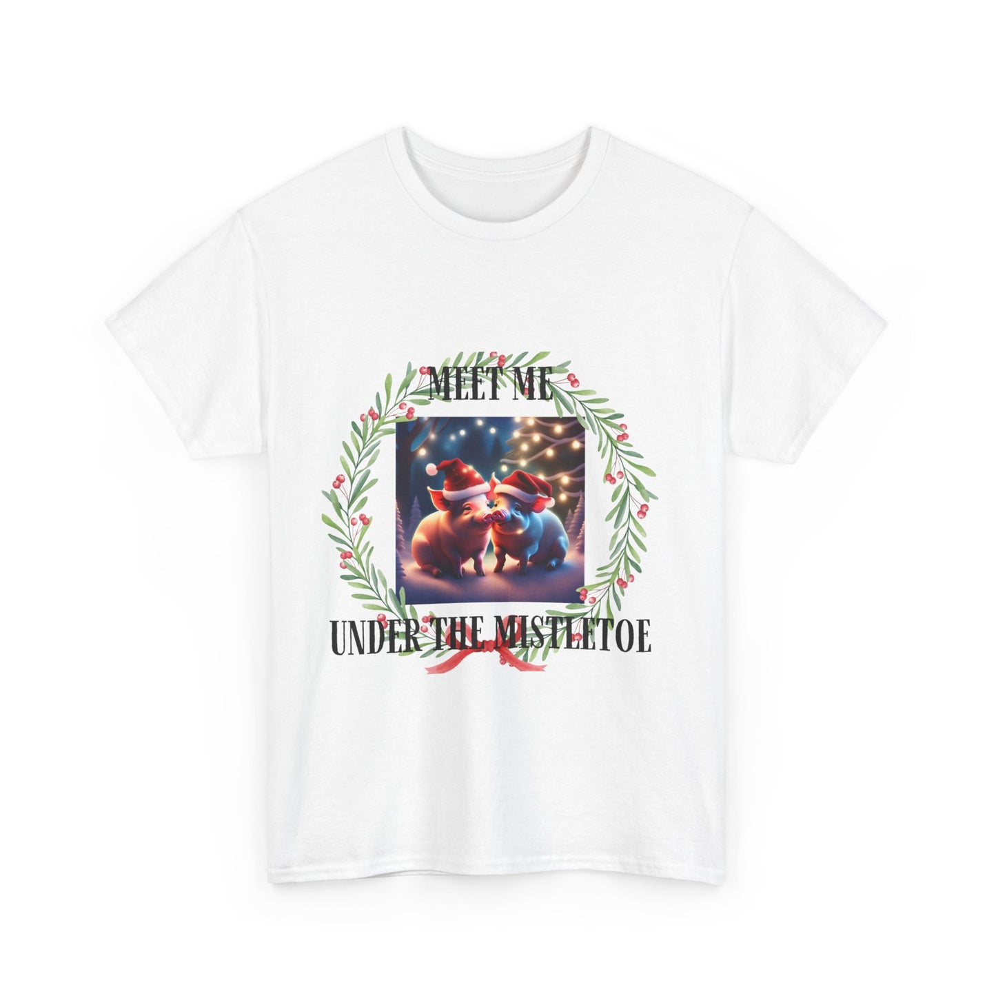 Mistletoe Pigs Unisex Heavy Cotton Tee