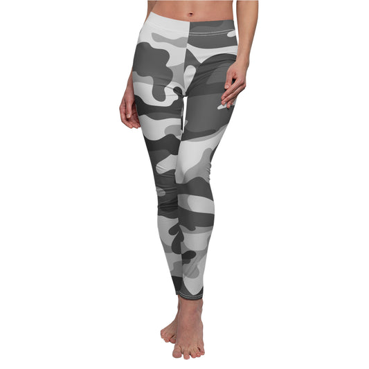 Gray Camo Women's Cut & Sew Casual Leggings (AOP)
