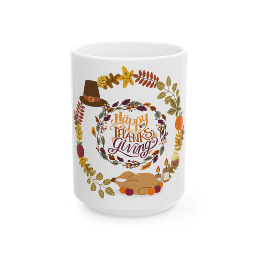 Happy Thanksgiving Ceramic Mug, (15oz)