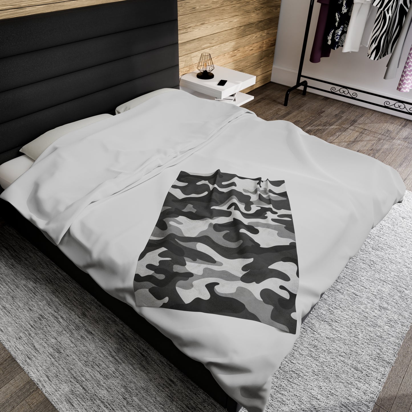 Gray Camo Velveteen Plush Blanket