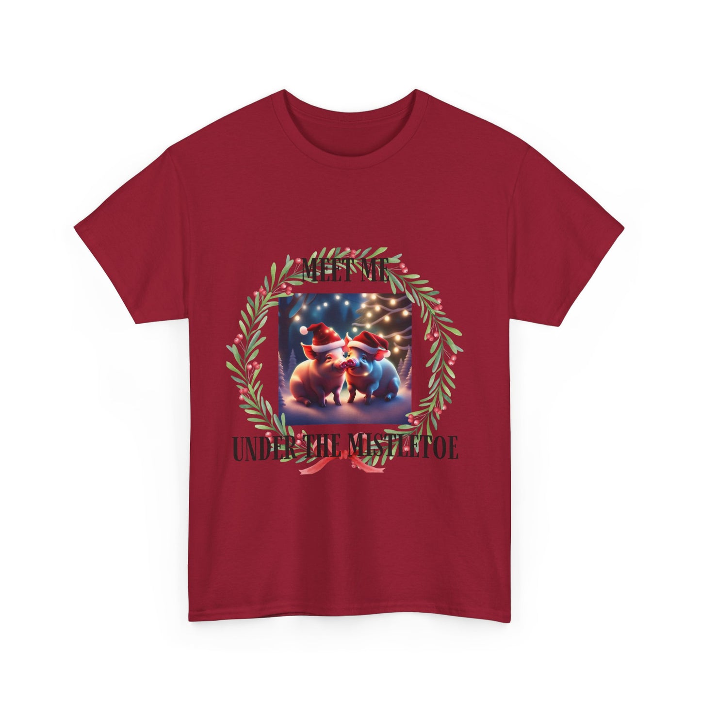 Mistletoe Pigs Unisex Heavy Cotton Tee