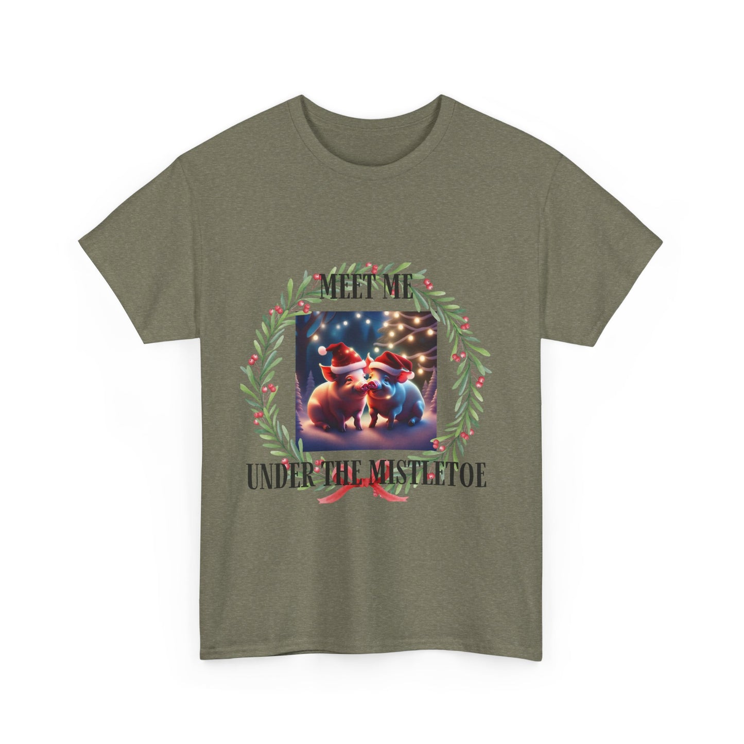 Mistletoe Pigs Unisex Heavy Cotton Tee