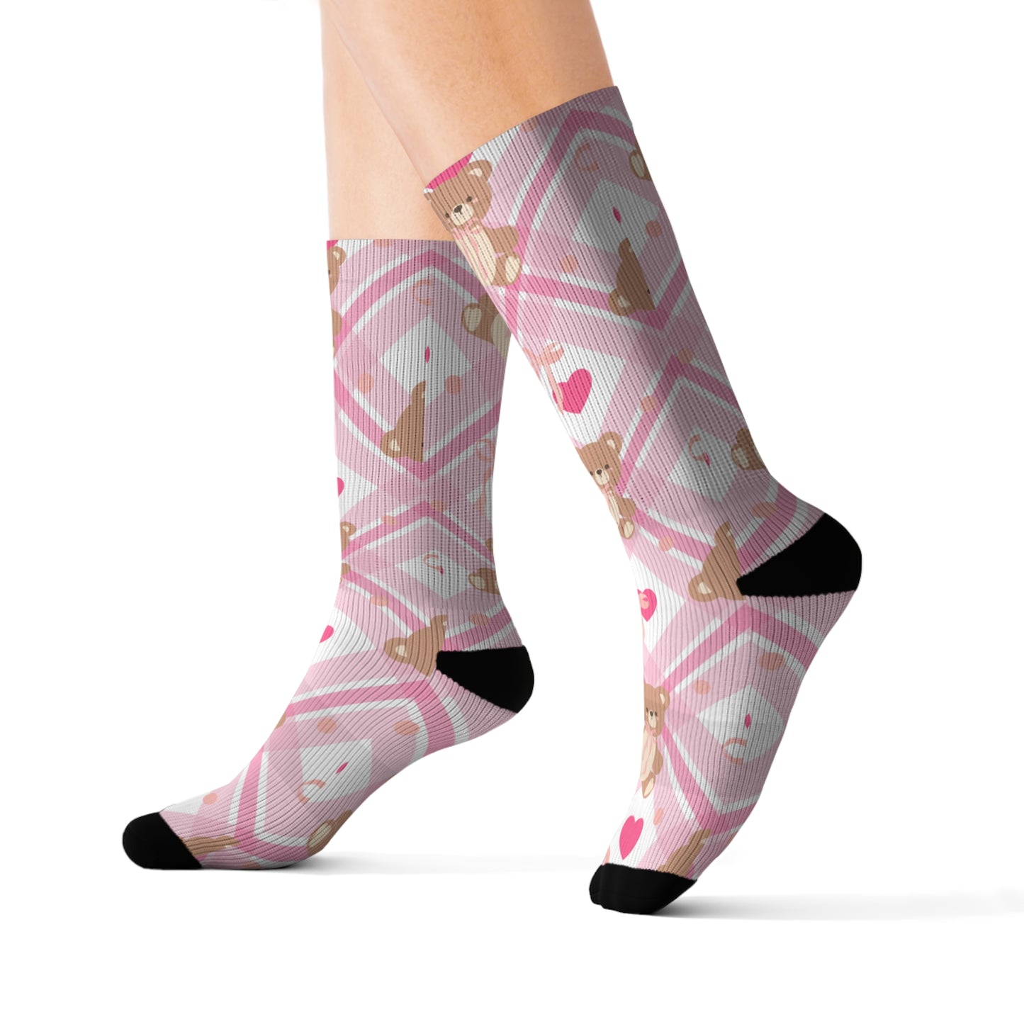 Teddy Bears & Hearts Sublimation Socks